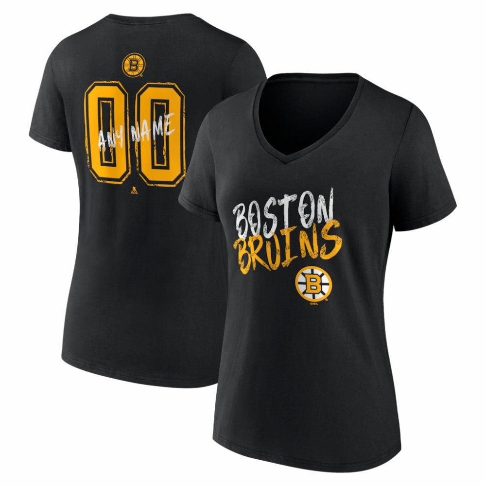 NHL,Custom Boston Bruins Women's Hustle Personalized Name & Number V-Neck T-Shirt - Black