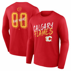 NHL,Custom Calgary Flames Hustle Personalized Name & Number Long Sleeve T-Shirt - Red