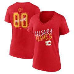 NHL,Custom Calgary Flames Women's Hustle Personalized Name & Number V-Neck T-Shirt - Red