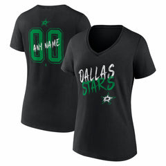 NHL,Custom Dallas Stars Women's Hustle Personalized Name & Number V-Neck T-Shirt - Black
