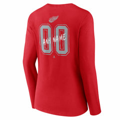 NHL,Custom Detroit Red Wings Women's Hustle Personalized Name & Number Long Sleeve V-Neck T-Shirt - Red