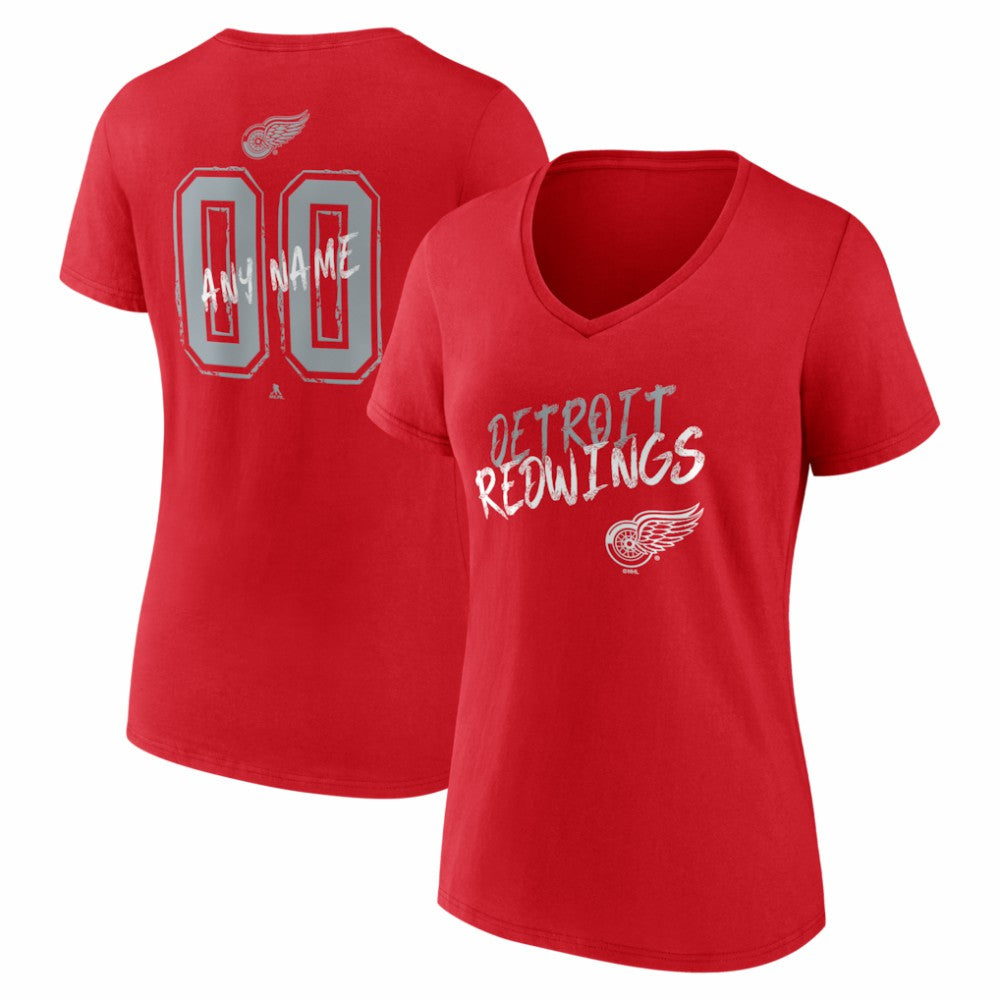 NHL,Custom Detroit Red Wings Women's Hustle Personalized Name & Number V-Neck T-Shirt - Red