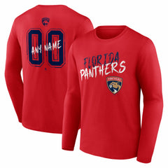 NHL,Custom Florida Panthers Hustle Personalized Name & Number Long Sleeve T-Shirt - Red