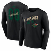 NHL,Custom Minnesota Wild Hustle Personalized Name & Number Long Sleeve T-Shirt - Black