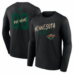 NHL,Custom Minnesota Wild Hustle Personalized Name & Number Long Sleeve T-Shirt - Black