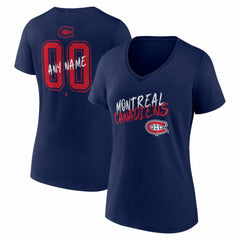 NHL,Custom Montreal Canadiens Women's Hustle Personalized Name & Number V-Neck T-Shirt - Navy