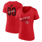 NHL,Custom New Jersey Devils Women's Hustle Personalized Name & Number V-Neck T-Shirt - Red