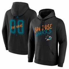 NHL,Custom San Jose Sharks Big & Tall Hustle Personalized Name & Number Hoodie - Black
