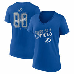NHL,Custom Tampa Bay Lightning Women's Hustle Personalized Name & Number V-Neck T-Shirt - Blue