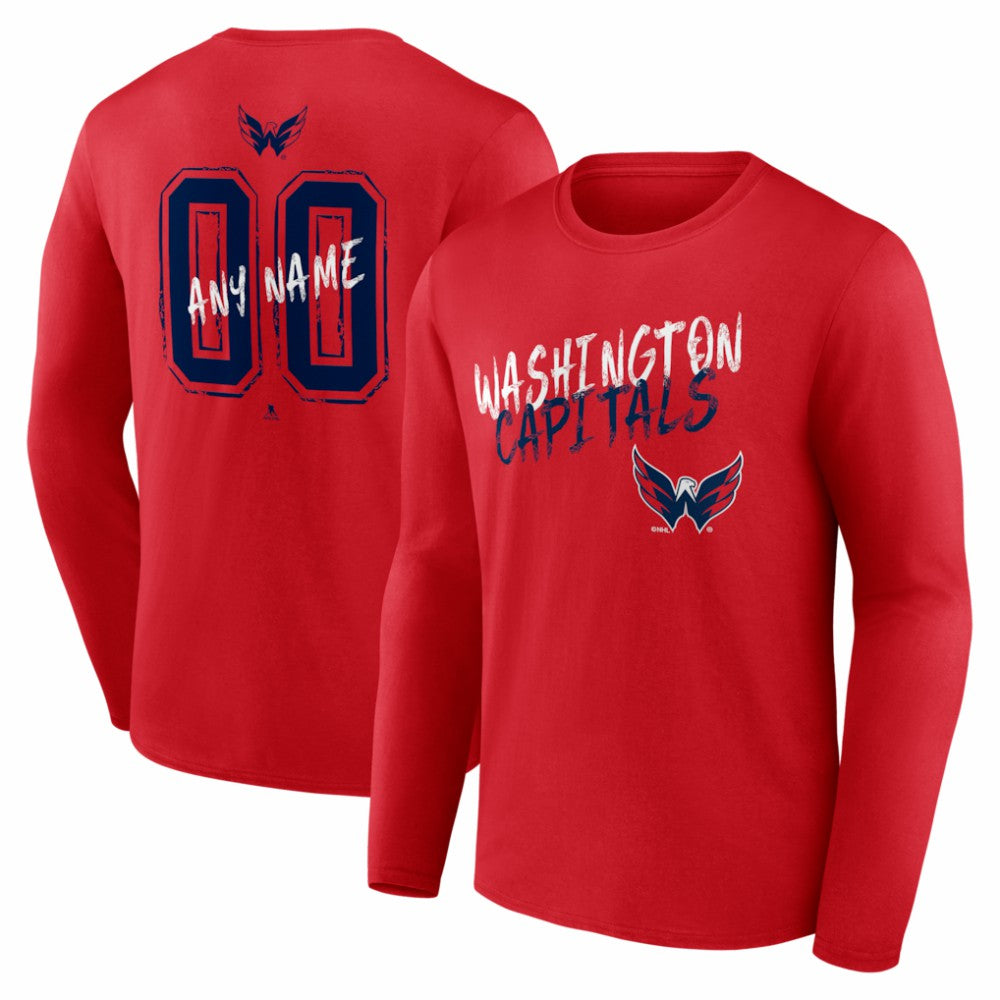 NHL,Custom Washington Capitals Hustle Personalized Name & Number Long Sleeve T-Shirt - Red