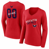 NHL,Custom Washington Capitals Women's Hustle Personalized Name & Number Long Sleeve V-Neck T-Shirt - Red