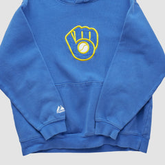 Milwaukee Brewers Majestic 2000s Hooded Pullover Sweatshirt - Blue - Yth XL by Fanatics Real Vintage Pullover
