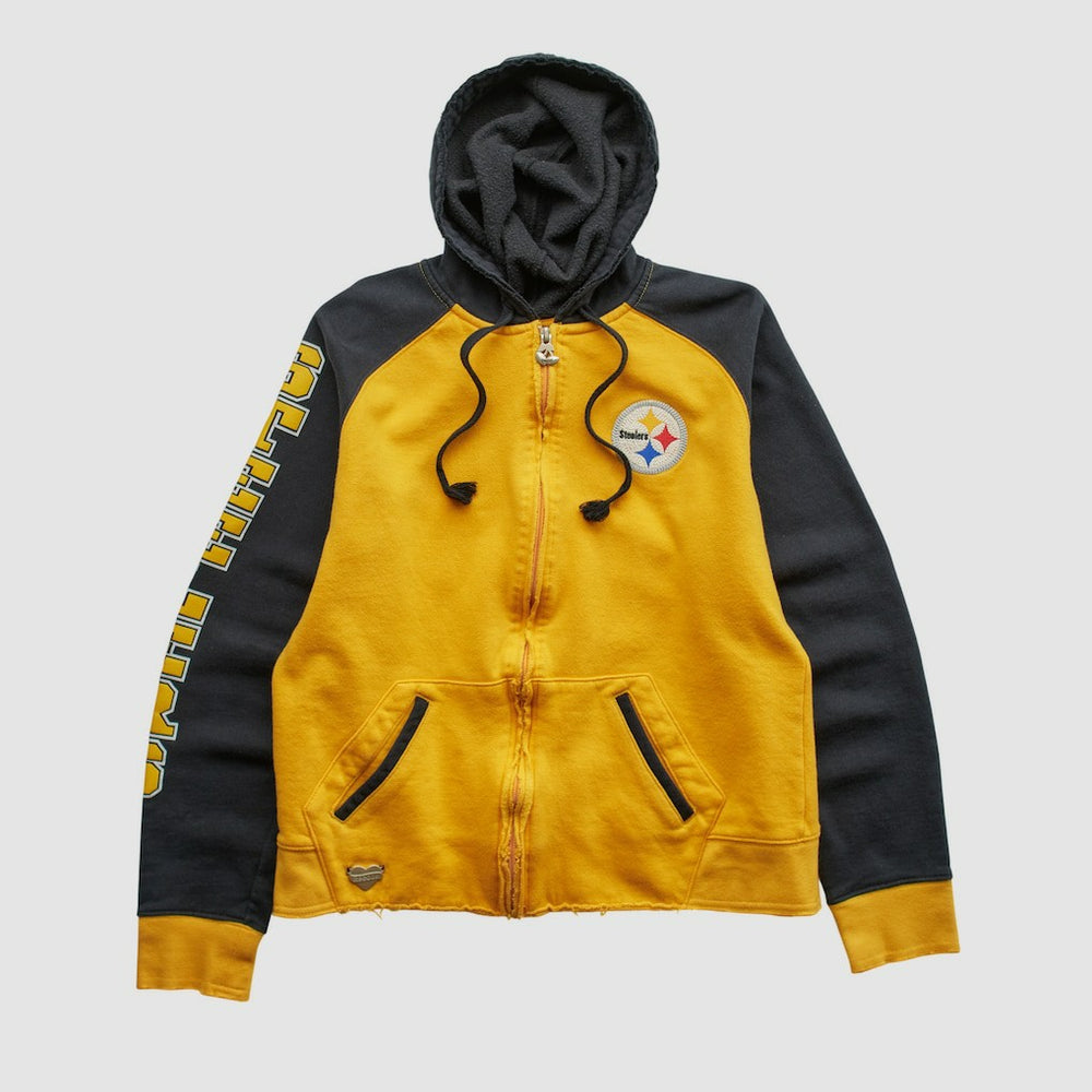 Pittsburgh Steelers Reebok 2000s Hooded Full Zip Sweatshirt Yellow Vintage