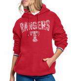Texas Rangers Starter Women's Lace Team Lockup Fleece Hoodie - Red Hoodies