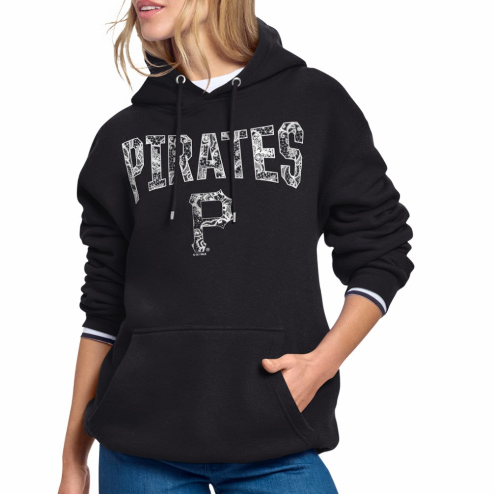 Pittsburgh Pirates Starter Women's Lace Team Lockup Fleece Hoodie - Black Hoodies