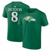 Lamar Jackson Baltimore Ravens St. Patrick's Day Icon Name & Number T-Shirt Green