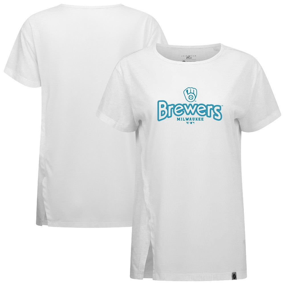 Milwaukee Brewers Levelwear Women's Blue Haven Influx Cornerstone T-Shirt - White T-shirts