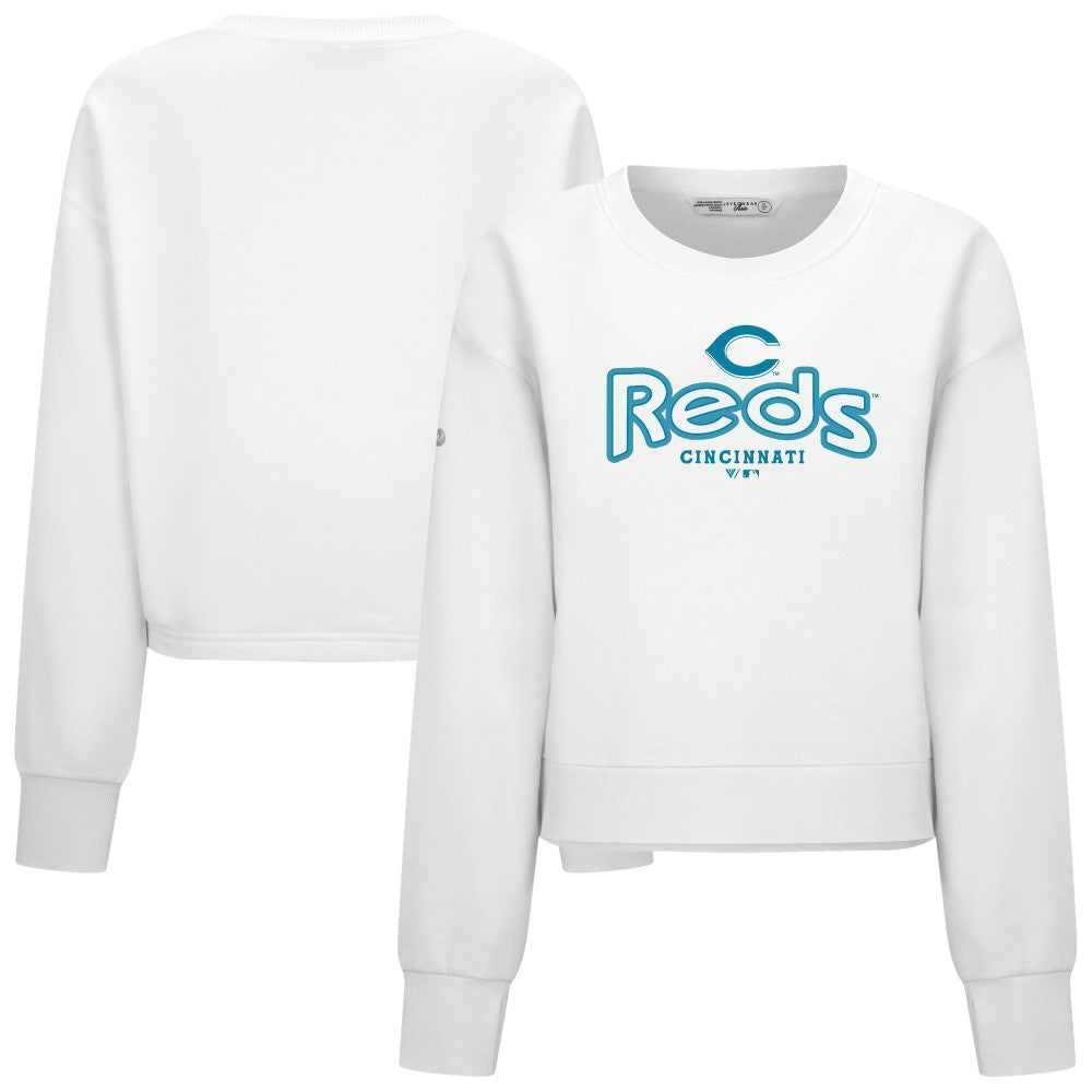 Cincinnati Reds Levelwear Women's Judd Cornerstone Cropped Sweatshirt - White Sweatshirts