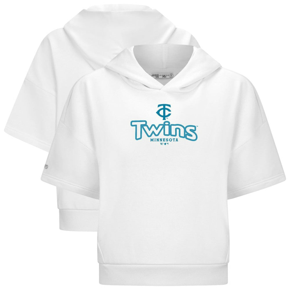 Minnesota Twins Levelwear Women's Amber Short Sleeve Cornerstone Hoodie - White Hoodies