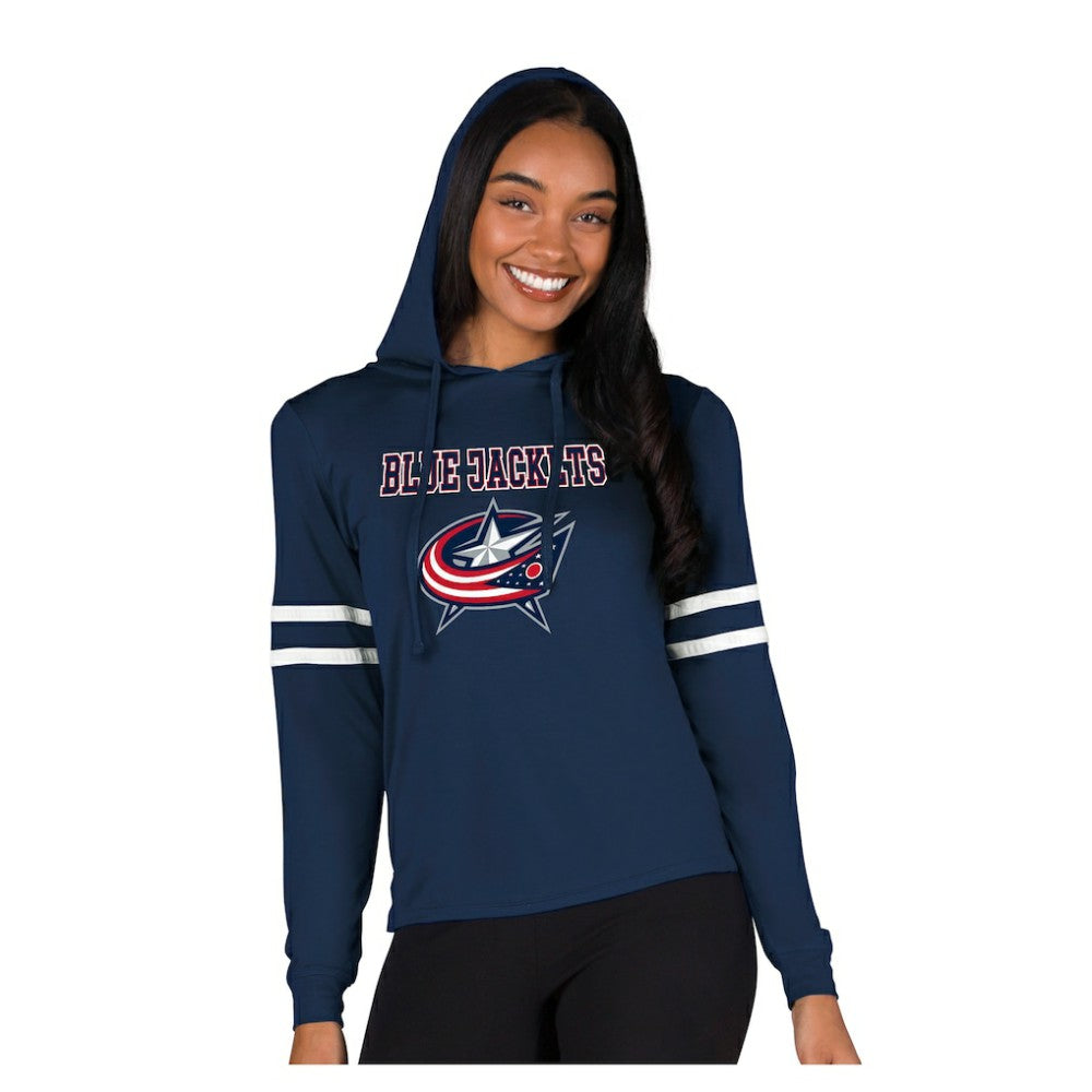 NHL Columbus Blue Jackets Concepts Sport Women's Marathon Long-Sleeve Hooded T-Shirt - Navy