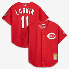 Barry Larkin Cincinnati Reds Mitchell & Ness Throwback Cooperstown Mesh Batting Practice Jersey - Red Jerseys