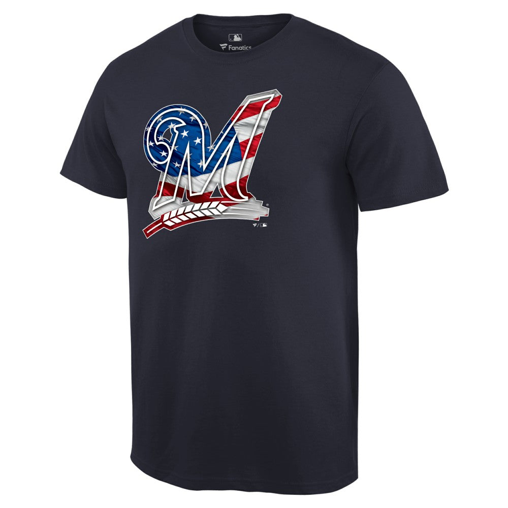 Milwaukee Brewers Memorial Day Banner Wave Logo T-Shirt - Navy T-shirts