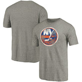 NHL New York Islanders Distressed Team Logo Tri-Blend T-Shirt - Ash