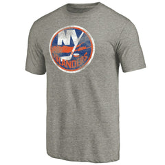 NHL New York Islanders Distressed Team Logo Tri-Blend T-Shirt - Ash