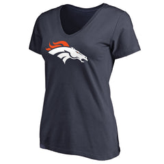 Denver Broncos Pro Line Women's Primary Team Logo 2 V-Neck T-Shirt Navy