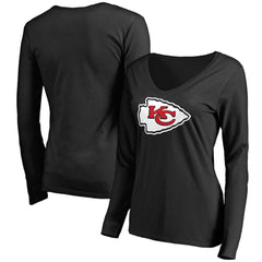 Kansas City Chiefs Women's Primary Team Logo V-Neck Long Sleeve T-Shirt Black