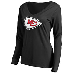 Kansas City Chiefs Women's Primary Team Logo V-Neck Long Sleeve T-Shirt Black
