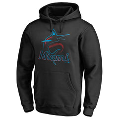 Miami Marlins Official Logo Fitted Pullover Hoodie - Black Hoodies