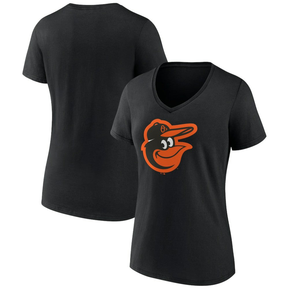 Baltimore Orioles Women's Team Color Primary Logo V-Neck T-Shirt - Black T-shirts