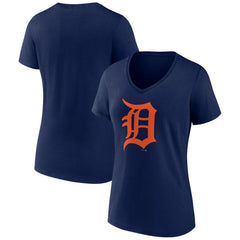 Detroit Tigers Women's Team Color Primary Logo V-Neck T-Shirt - Navy T-shirts