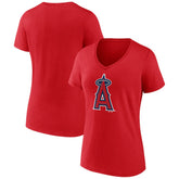 Los Angeles Angels Women's Team Color Primary Logo V-Neck T-Shirt - Red T-shirts