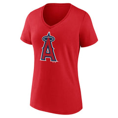 Los Angeles Angels Women's Team Color Primary Logo V-Neck T-Shirt - Red T-shirts