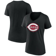 Cincinnati Reds Women's Secondary Color Primary Logo T-Shirt - Black T-shirts