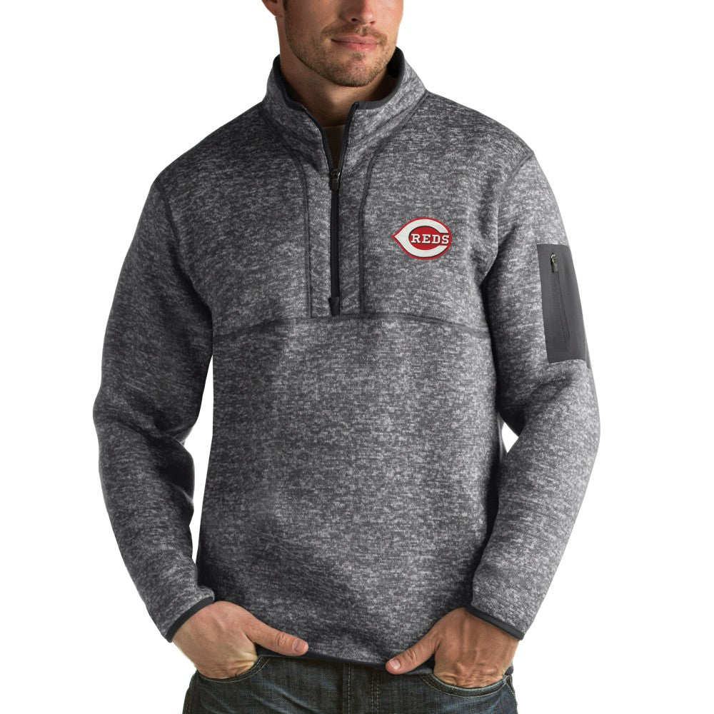 Cincinnati Reds Antigua Fortune Half-Zip Sweater - Heathered Charcoal