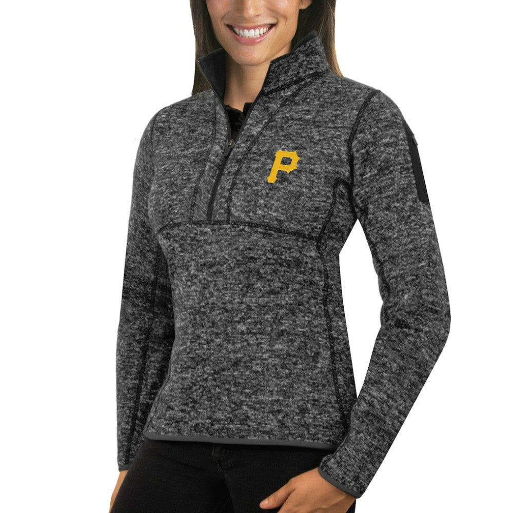 Pittsburgh Pirates Antigua Women's Fortune Half-Zip Pullover Sweater - Heathered Charcoal Pullover