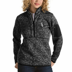 Chicago White Sox Antigua Women's Fortune Half-Zip Pullover Sweater - Heathered Black Pullover