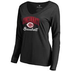 Cincinnati Reds Women's Victory Script Long Sleeve T-Shirt - Black T-shirts