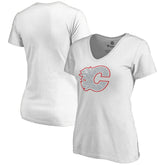 NHL Calgary Flames Women's Whiteout V-Neck T-Shirt - White
