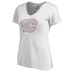 NHL Calgary Flames Women's Whiteout V-Neck T-Shirt - White