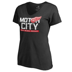 NHL Detroit Red Wings Women's Hometown Collection Motor City V-Neck T-Shirt - Black
