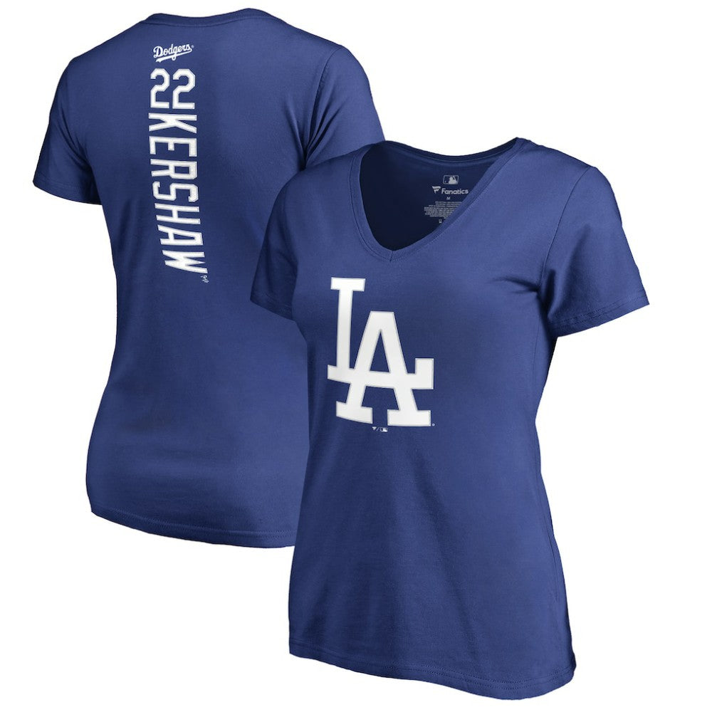 Clayton Kershaw Los Angeles Dodgers Women's Backer Name & Number V-Neck T-Shirt - Royal T-shirts