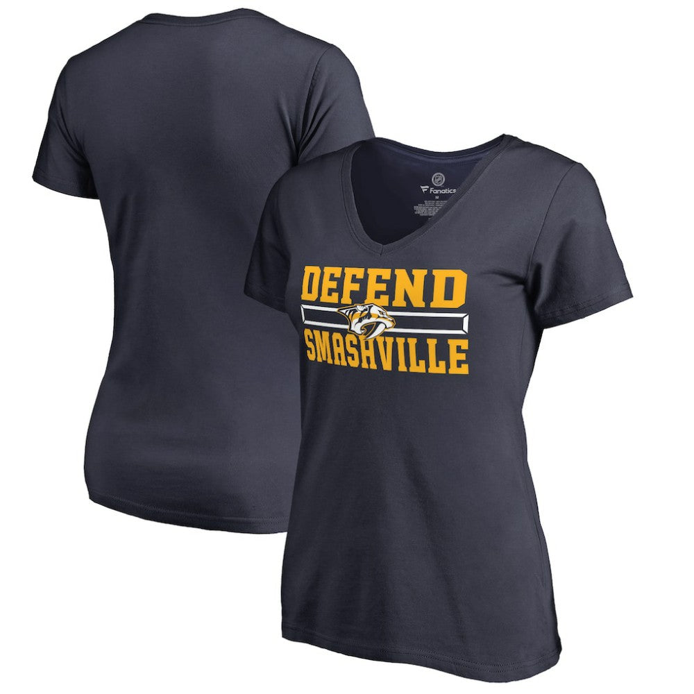 NHL Nashville Predators Women's Hometown Collection Defend V-Neck T-Shirt - Navy