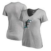 Miami Marlins Women's Cooperstown Collection Forbes V-Neck T-Shirt - Heather Gray T-shirts