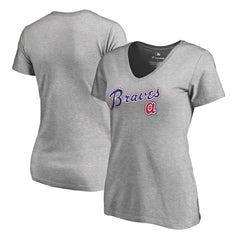 Atlanta Braves Women's Core Wahconah V-Neck T-Shirt - Heather Gray T-shirts