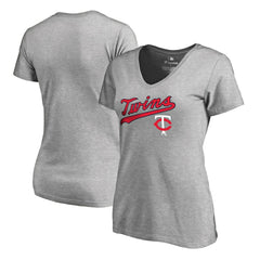 Minnesota Twins Women's Core Wahconah V-Neck T-Shirt - Heather Gray T-shirts