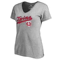Minnesota Twins Women's Core Wahconah V-Neck T-Shirt - Heather Gray T-shirts